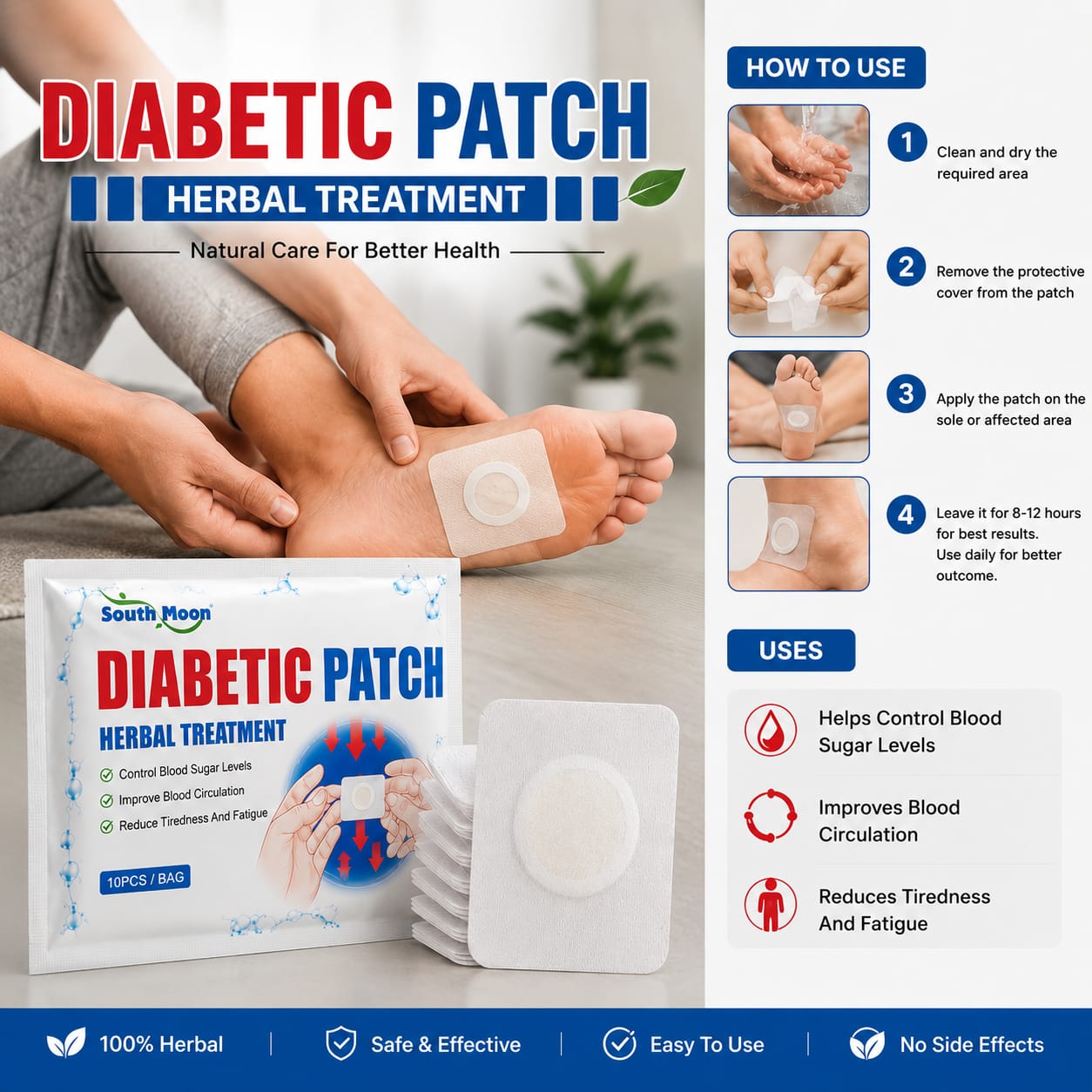 South Moon Diabetic Herbal Patch – Blood Sugar Support (10 Pcs)